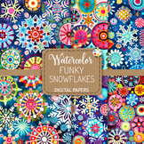 Funky Snowflakes - Winter Watercolor Pattern Papers