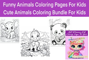 Preview of Funny Animals Coloring Pages For Kids| Cute Animals Coloring Bundle For Kids
