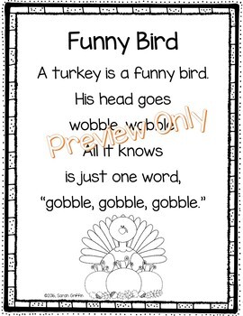 Preview of Funny Bird - Thanksgiving Poem for Kids