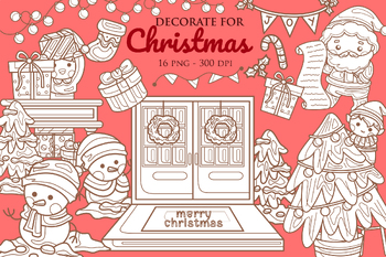Preview of Funny Christmas Decoration Background Cartoon Digital Stamp Outline