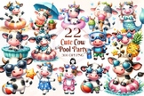 Funny Cow in Pool Party Clipart Bundle