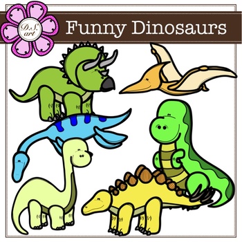 Preview of Funny Dinosaurs Digital Clipart (color and black&white)