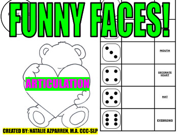 Preview of Funny Faces Bear Valentine Speech Therapy Activity Articulation