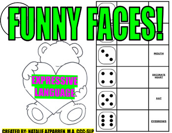 Preview of Funny Faces Bear Valentine  Speech Therapy Activity EXPRESSIVE LANGUAGE