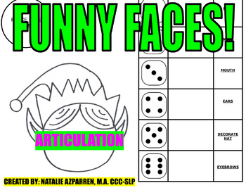 Preview of Funny Faces Elf Christmas Speech Therapy Activity Articulation