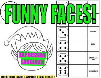 Preview of Funny Faces Elf Christmas  Speech Therapy Activity EXPRESSIVE LANGUAGE