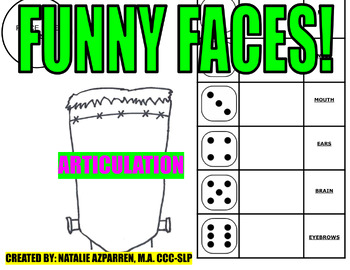 Preview of Funny Faces Frankenstein Halloween Speech Therapy Activity Articulation