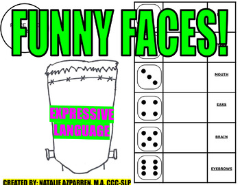 Preview of Funny Faces Frankenstein Halloween  Speech Therapy Activity EXPRESSIVE LANGUAGE