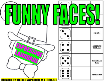 Preview of Funny Faces Leprechaun St. Patrick's Day Speech Therapy EXPRESSIVE LANGUAGE