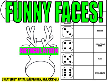 Preview of Funny Faces Reindeer Christmas Speech Therapy Activity Articulation