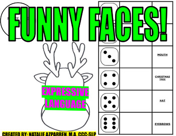 Preview of Funny Faces Reindeer Christmas  Speech Therapy Activity EXPRESSIVE LANGUAGE