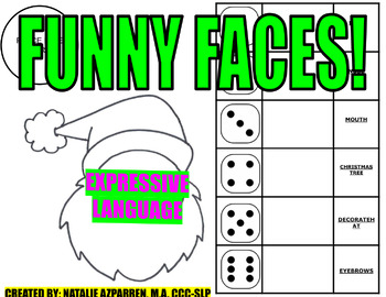 Preview of Funny Faces Santa Christmas  Speech Therapy Activity EXPRESSIVE LANGUAGE