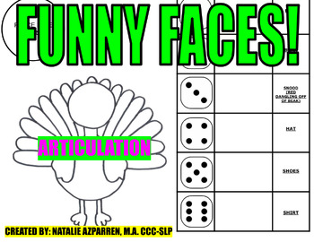 Preview of Funny Faces Turkey Thanksgiving Speech Therapy Activity Articulation