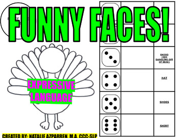 Preview of Funny Faces Turkey Thanksgiving Speech Therapy EXPRESSIVE LANGUAGE