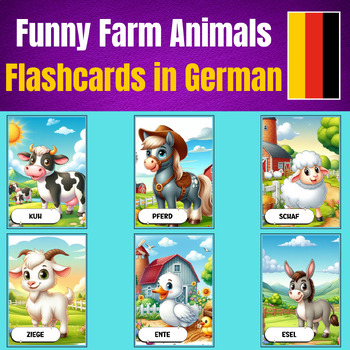 Preview of Funny Farm Animals Flashcards in German.