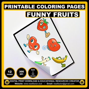 Preview of 12 Different Funny Fruits Coloring Pages For kids