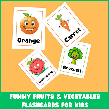 Preview of Funny Fruits & Vegetables Names Flashcards for Kids