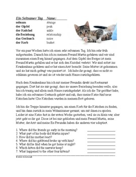 Preview of Haben vs. Sein Worksheet + Reading for German Past Tense Review (Perfekt)