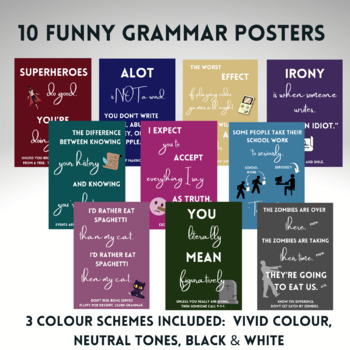 Preview of Funny Grammar Posters, Middle & High School Posters, English Classroom Posters