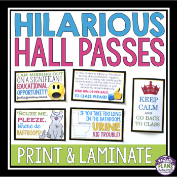 Preview of Hall Passes - Funny Back to School Bathroom Passes - Sign Out Tool Middle & High