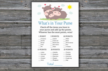 Funny Hippo What's In Your Purse Game,Funny Hippo Baby shower games-289
