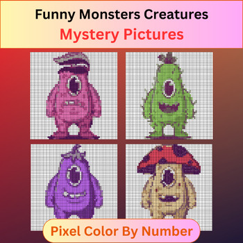 Preview of Funny Monsters Creatures - Pixel Art Color By Number / Mystery Pictures