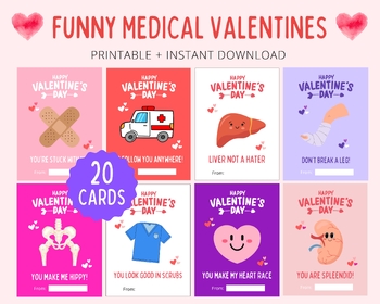 Preview of Funny Nursing Valentines, Nursing Valentines, Medical Valentines