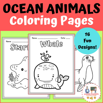 Preview of Funny Ocean Animals Coloring Pages | Winter Coloring Sheets