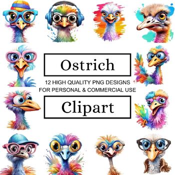 Preview of Funny Ostrich Clipart Pack - Lively Cartoon Birds for Fun Projects