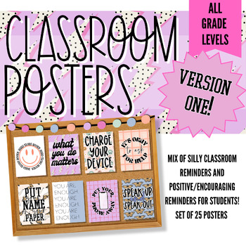 Preview of Funny/Positive Retro Trendy Classroom Posters: Version 1