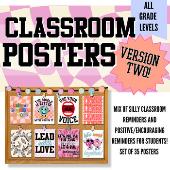 Preview of Funny/Positive Retro Trendy Classroom Posters: Version 2