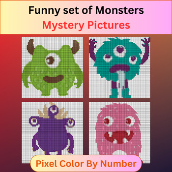 Preview of Funny Set of Monsters - Pixel Art Color By Number / Mystery Pictures
