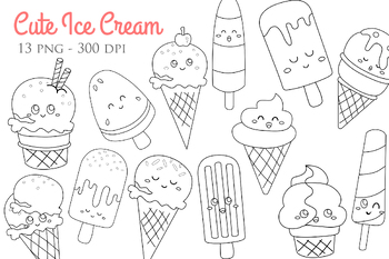 Preview of Funny Sweet Ice Cream Cone Dessert Snack Flavor Cartoon Digital Stamp Outline