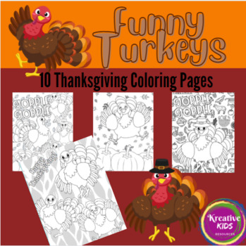 Preview of Funny Thanksgiving Turkey Coloring Pages 10 Designs Creative Art Morning Work