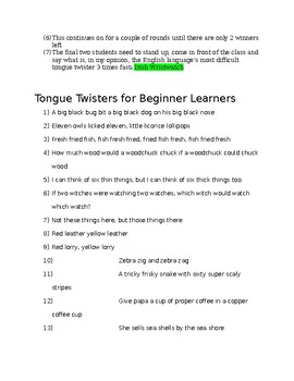 Preview of Tongue Twister Reading Practice Activity for ESOL Students