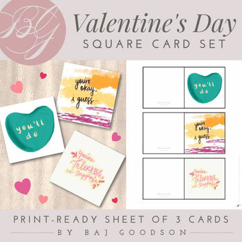 Preview of Funny Valentine's Day Printable | 3 Blank Print Ready Hand Drawn Cute Mini Cards