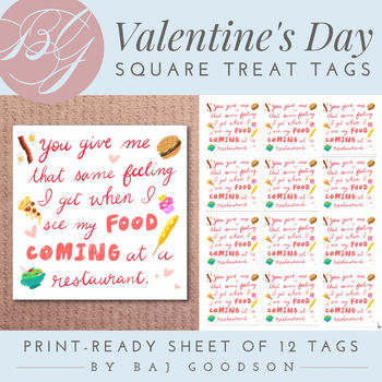 Preview of Funny Valentine's Day Printable Tags | Cute Print Ready Cards for Food Gifts