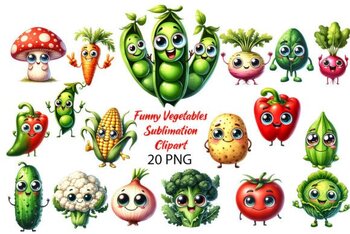 Preview of Funny Vegetables Sublimation Clipart Graphic