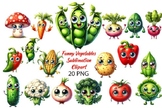 Funny Vegetables Sublimation Clipart Graphic