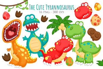 Preview of Funny Wild Dinosaur Animal Tryannosaurus Trex Illustration Clipart Sticker Vecto