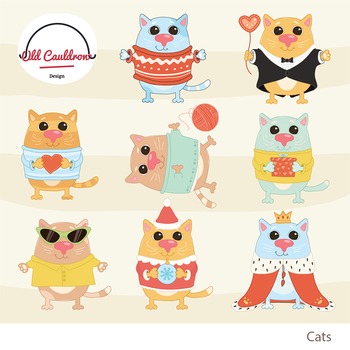 Preview of Funny cats clipart commercial use, kittens clipart CL016