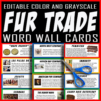 Preview of Fur Trade "BIG" WORD WALL CARDS | 96 Academic Vocabulary Cards! Howard Gardner!