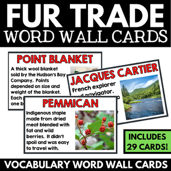 Preview of Fur Trade Unit Word Wall Cards - New France Vocabulary Activities - Canada