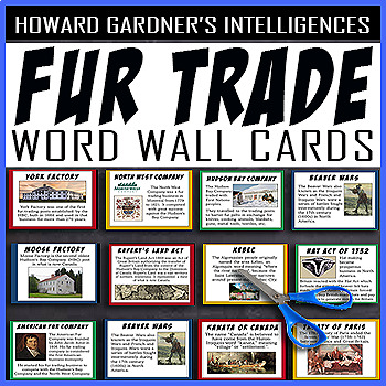 Preview of Fur Trade WORD WALL CARDS | 96 Academic Vocabulary Flash Cards! Howard Gardner!