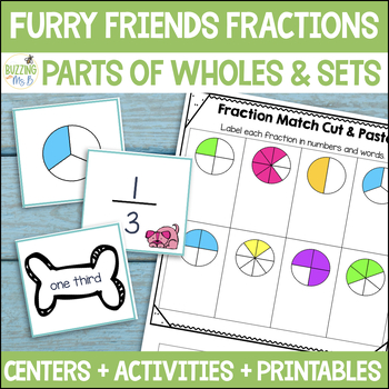 Preview of Identifying Fractions Lessons - Centers + Activities + Matching Cards + Flapbook