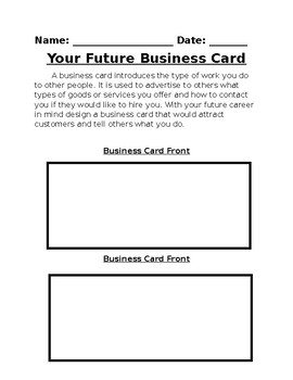 Preview of Future Career Business Card Activity