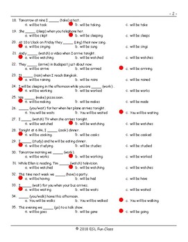 future continuous tense multiple choice exam tpt