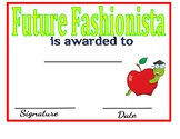 Future Fashionista Certificate: Personality Awards