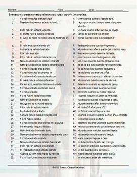 Future Perfect Continuous Tense Sentence Match Spanish Worksheet