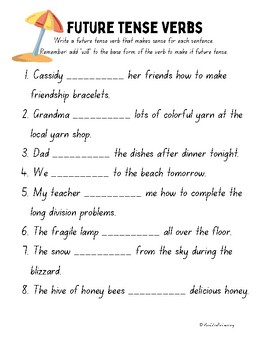 Future Tense Verbs - Fill-in-the-blank Sentences - Grammar | TPT